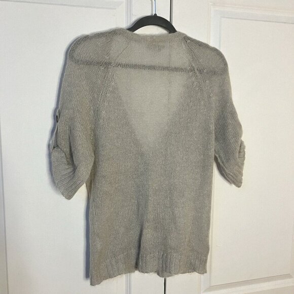 American Vintage Kid Mohair Cardigan Gray Short Sleeve Knit V-neck Neutral - Picture 2 of 5